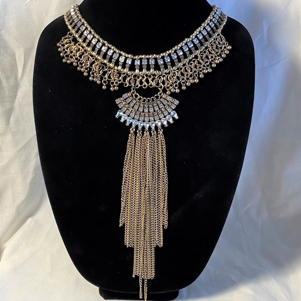 Vtg Egyptian Style Rhinestone Statement Necklace